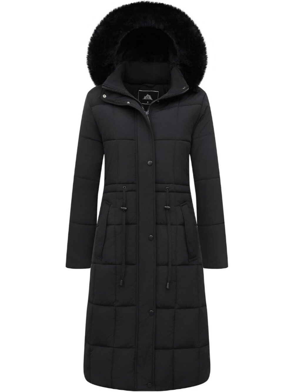 Women's Black Faux Fur Trim Hooded Long Waterproof Winter Puffer Parka Jacket
